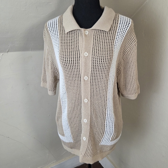 Massive Luxury Edition Sweater Crochet Knit Polo Shirt Button Size M - Picture 2 of 11